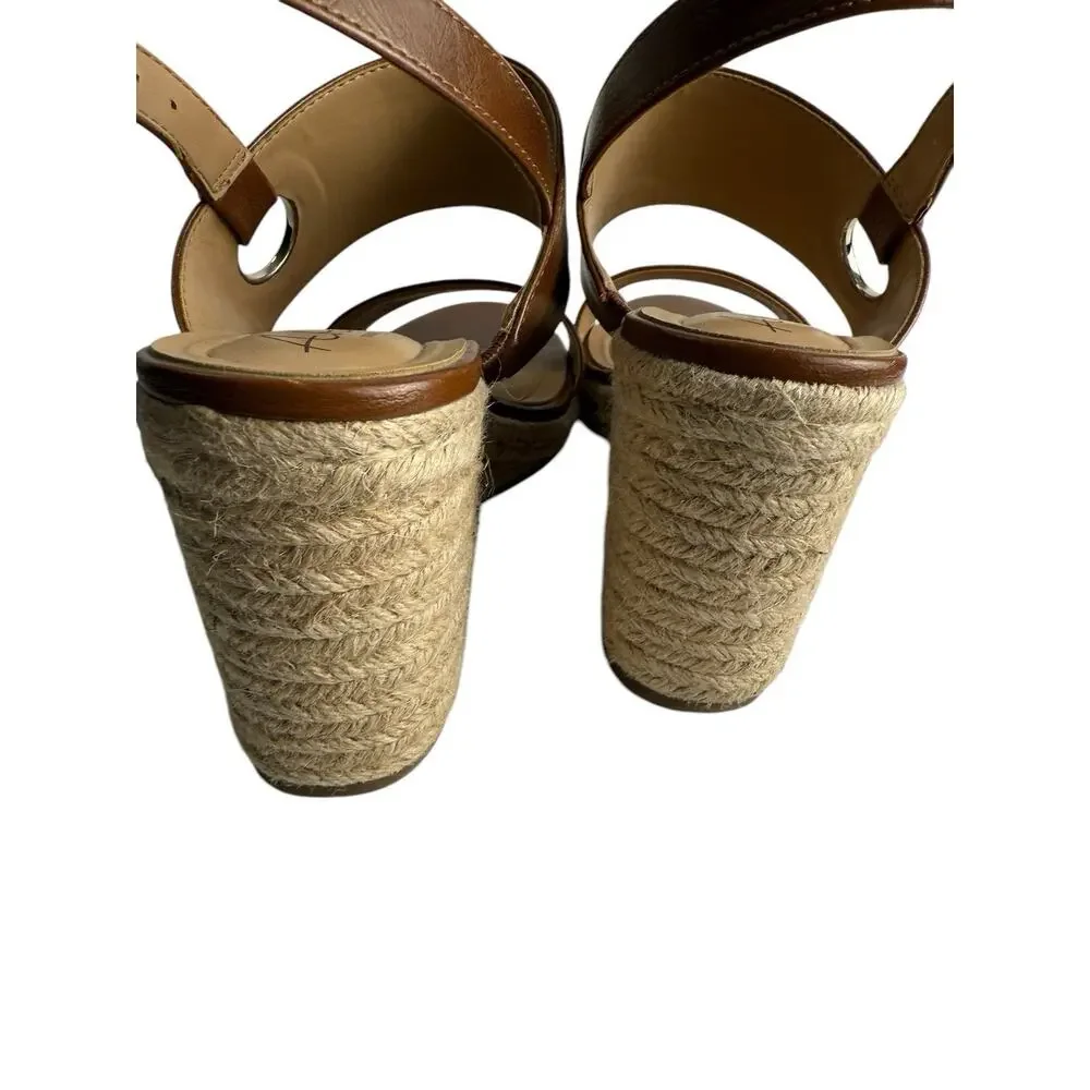 Abella True Comfort Taya Women's Size 9.5 Brown Faux Leather Wedge Buckle Sandal - Picture 6 of 8